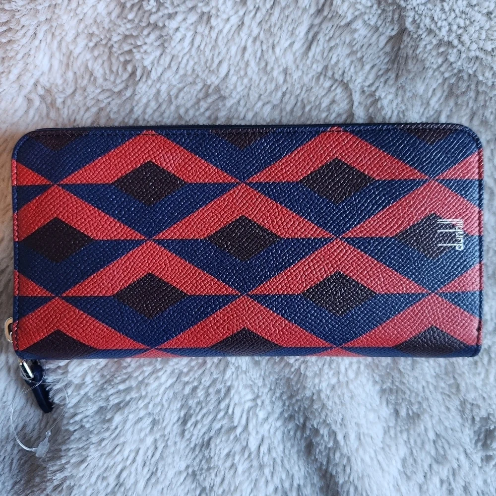 Dunhill Cadogan Zip Coat Wallet – Red & Navy Geometric Print